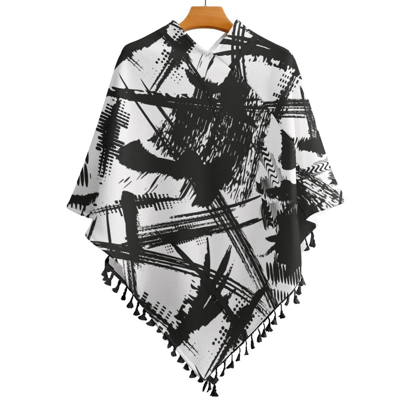 Knitted Cape With Fringed Edge Inkedjoy