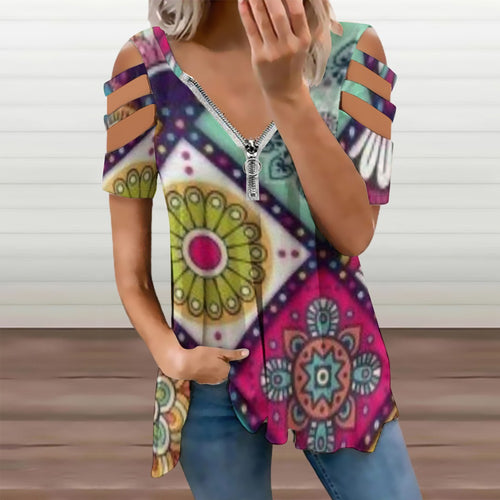 Ladies BE Zip Off Shoulder Top Inkedjoy