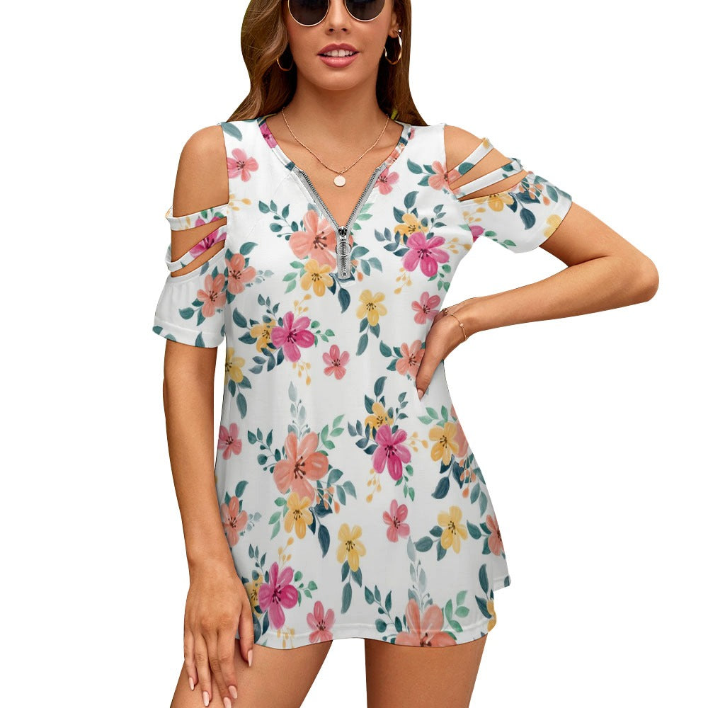 Ladies BE Zip Off Shoulder Top Inkedjoy