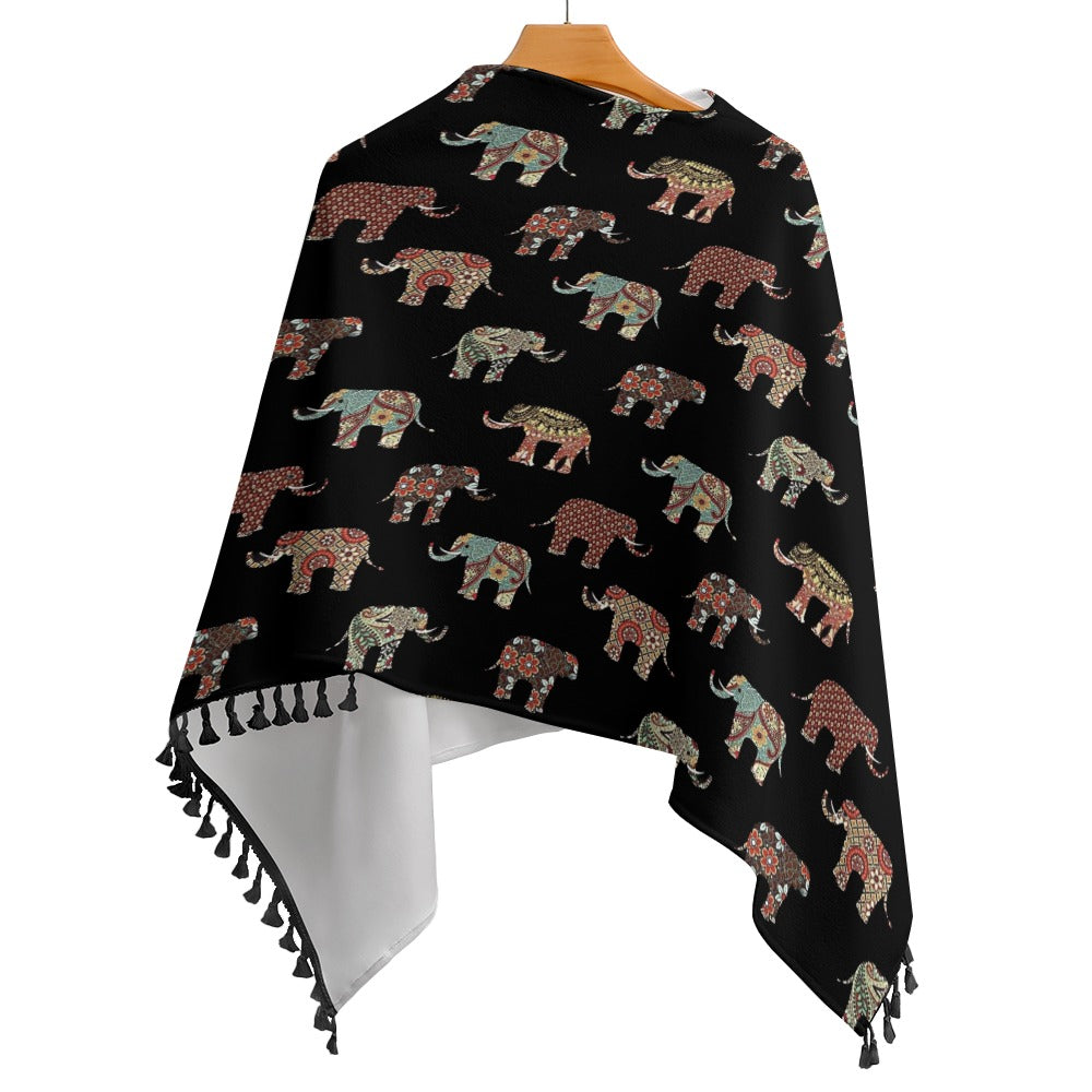 Knitted Cape With Fringed Edge Inkedjoy