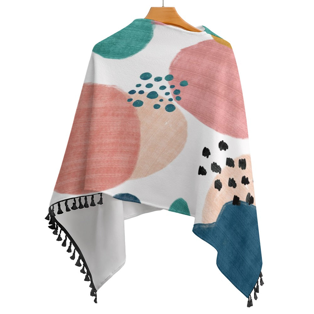 Knitted Cape With Fringed Edge Inkedjoy