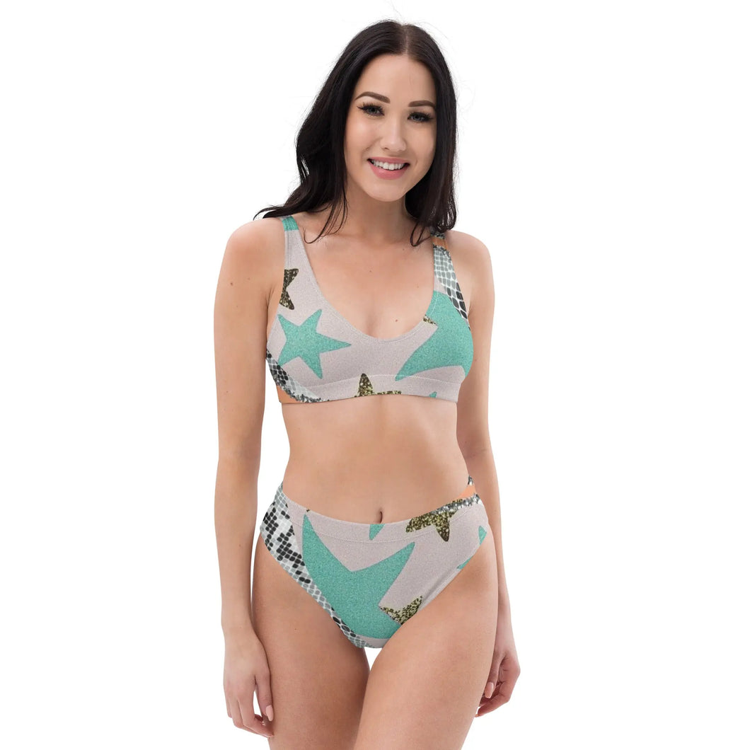 Bikini ecosostenibile a vita alta con stampa all over - trisarte