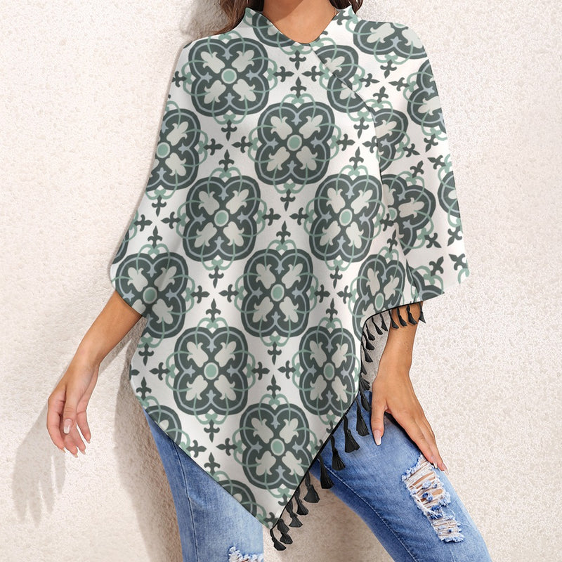 Knitted Cape With Fringed Edge Inkedjoy