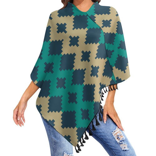 Knitted Cape With Fringed Edge Inkedjoy