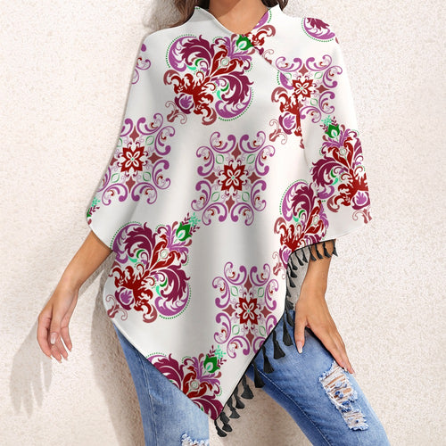 Knitted Cape With Fringed Edge Inkedjoy