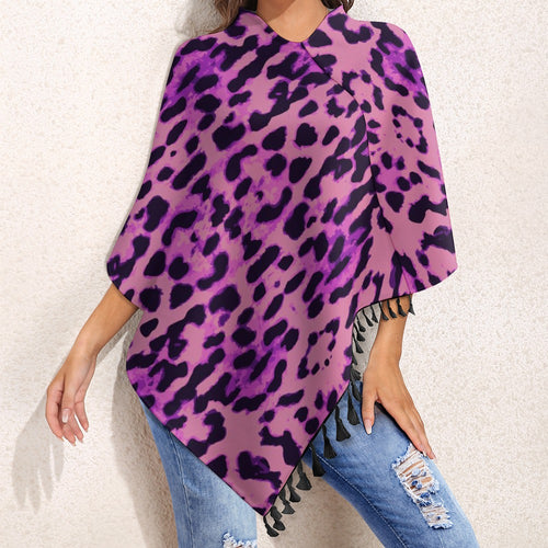 Knitted Cape With Fringed Edge Inkedjoy