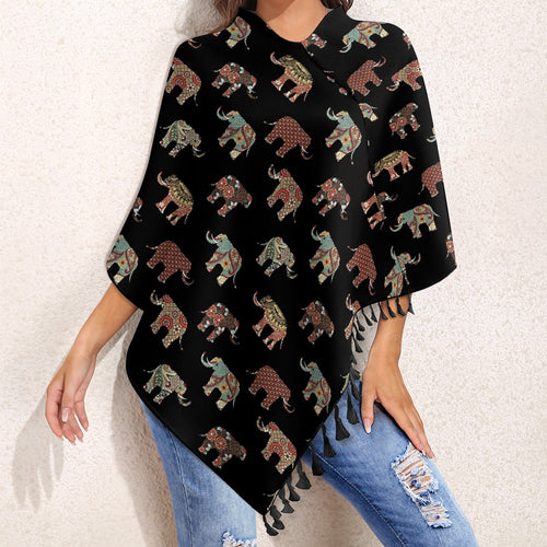 Knitted Cape With Fringed Edge Inkedjoy