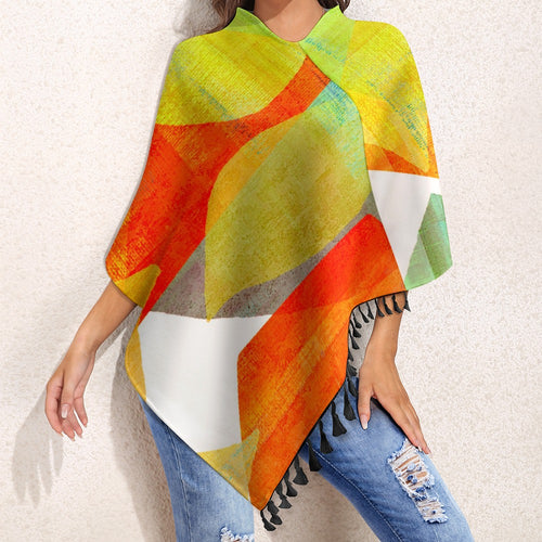Knitted Cape With Fringed Edge Inkedjoy