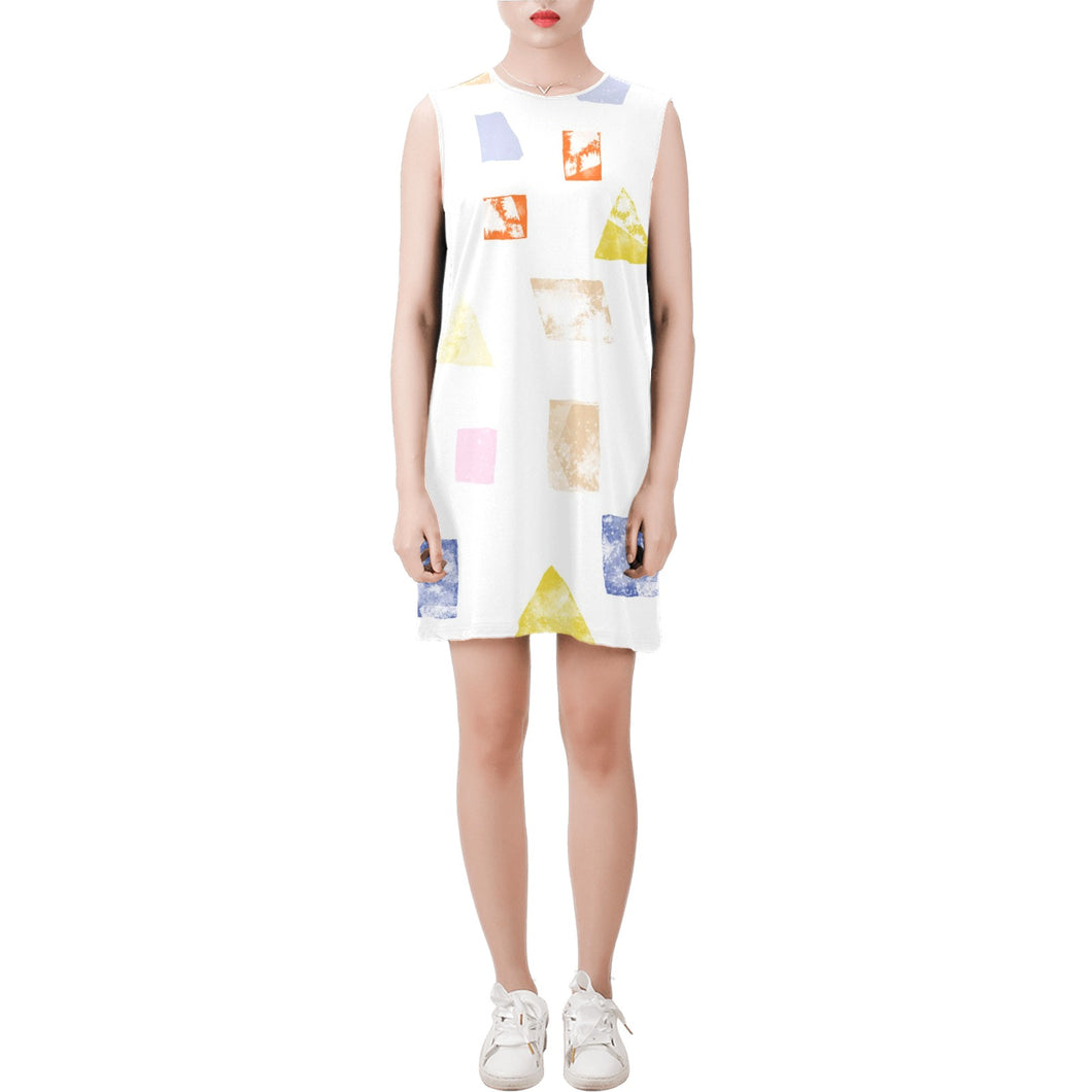 Sleeveless Round Neck Shift Dress (Model D51) Inkedjoy