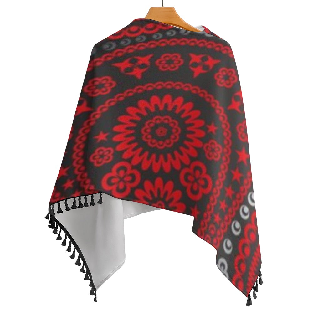 Knitted Cape With Fringed Edge Inkedjoy